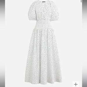 J. Crew. Puff-sleeve smocked-waist midi dress in dot. Medium. NWT